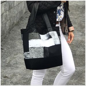 HANDMADE Black and White Tote Bag.